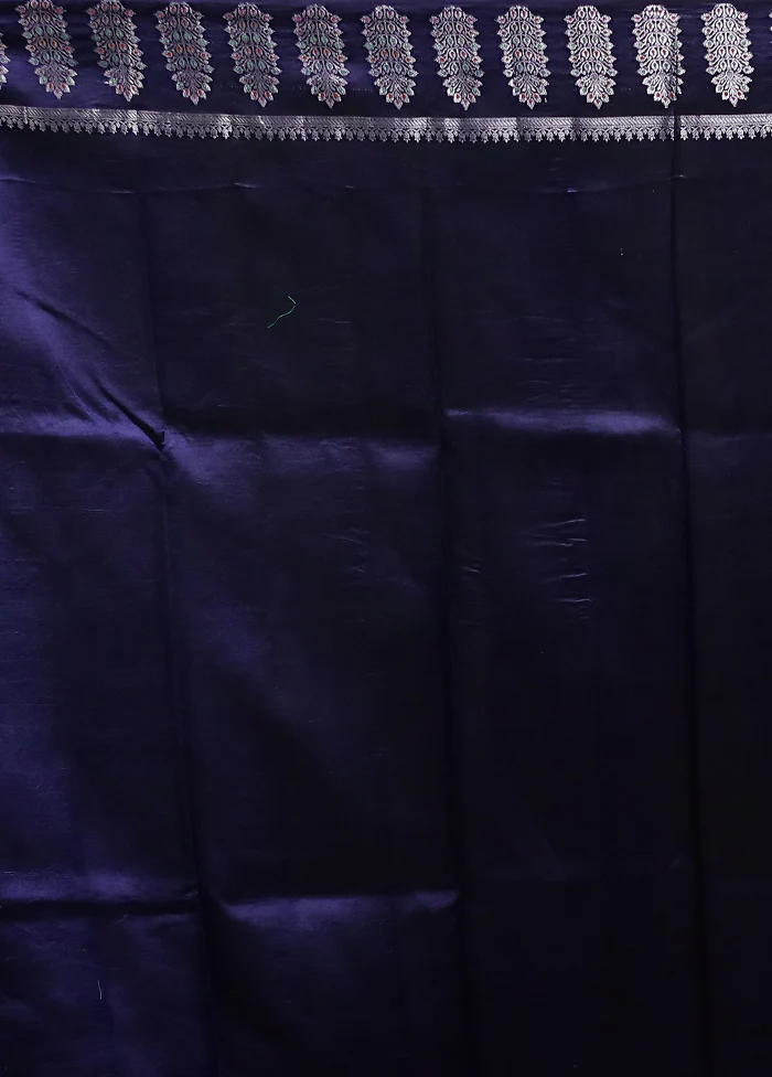 Blue Handloom Dupion Pure Silk Saree With Blouse Piece - Image 5
