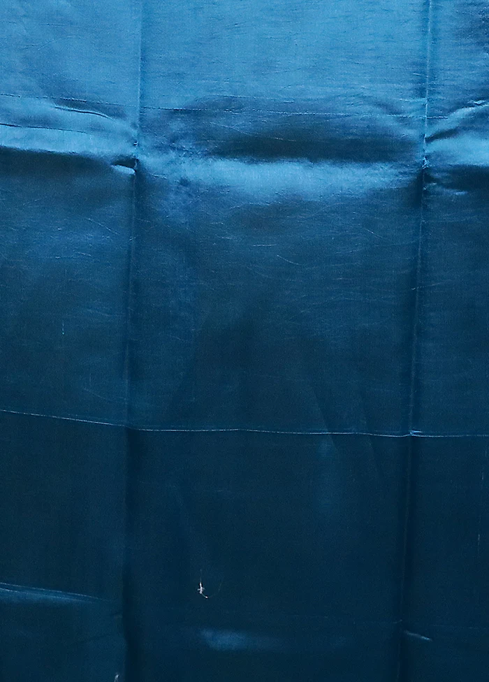 Blue Handloom Dupion Pure Silk Saree With Blouse Piece - Image 5