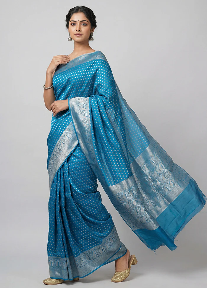 Blue Handloom Dupion Silk Saree With Blouse Piece