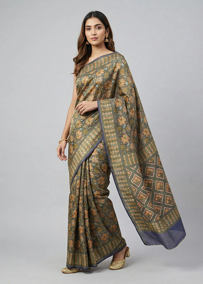 Blue Handloom Jamewar Pure Silk Saree With Blouse Piece