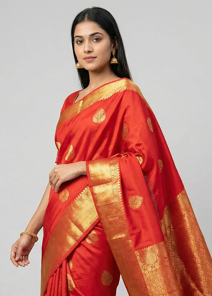 Blue Handloom Kanchipuram Pure Silk Saree With Blouse Piece - Image 2