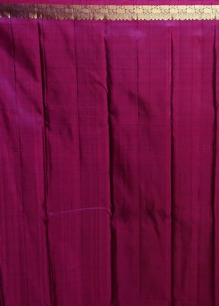 Blue Handloom Kanchipuram Pure Silk Saree With Blouse Piece - Image 5