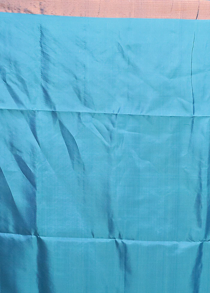 Blue Handloom Kanchipuram Pure Silk Saree With Blouse Piece - Image 5