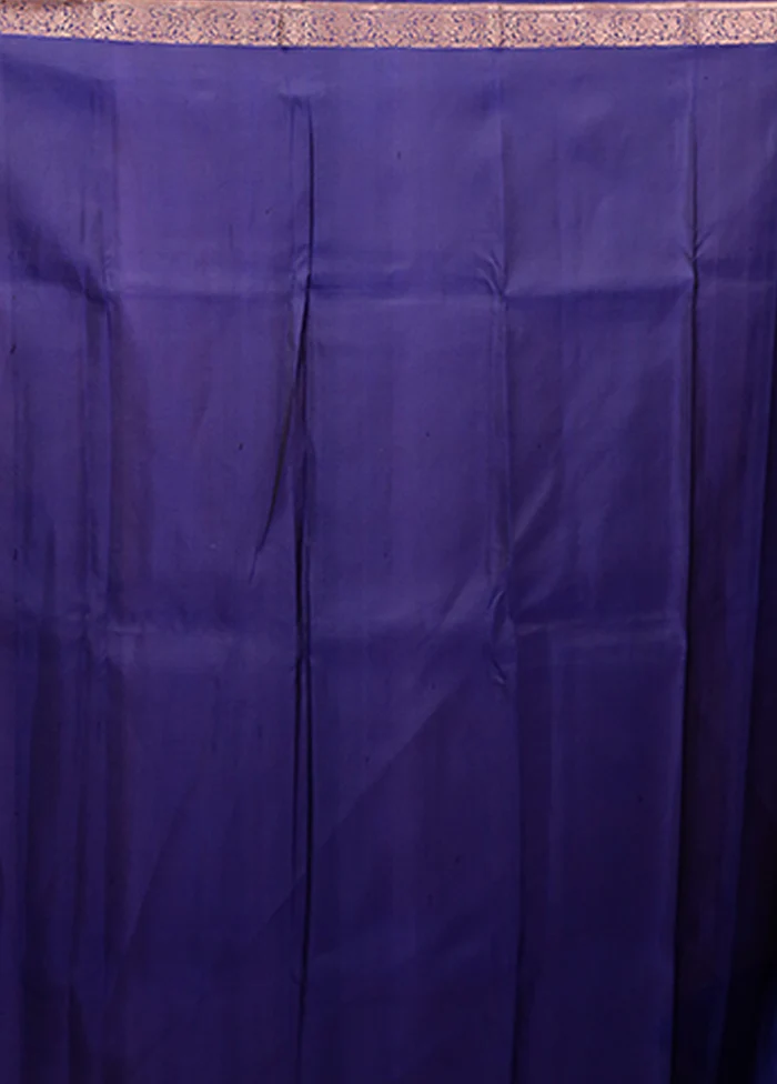 Blue Handloom Kanjivaram Pure Silk Saree With Blouse Piece - Image 5