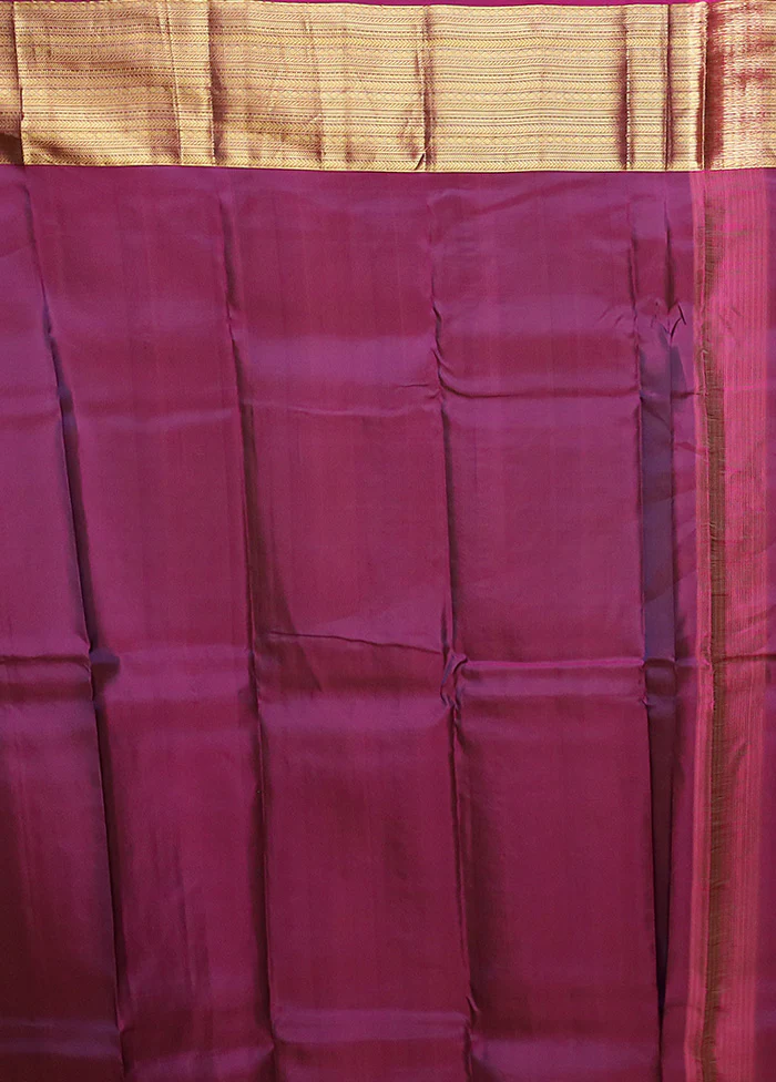 Blue Handloom Kanjivaram Pure Silk Saree With Blouse Piece - Image 5