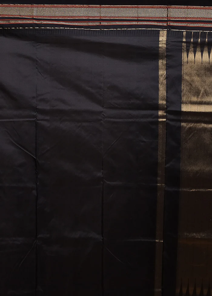 Blue Handloom Kanjivaram Pure Silk Saree With Blouse Piece - Image 5