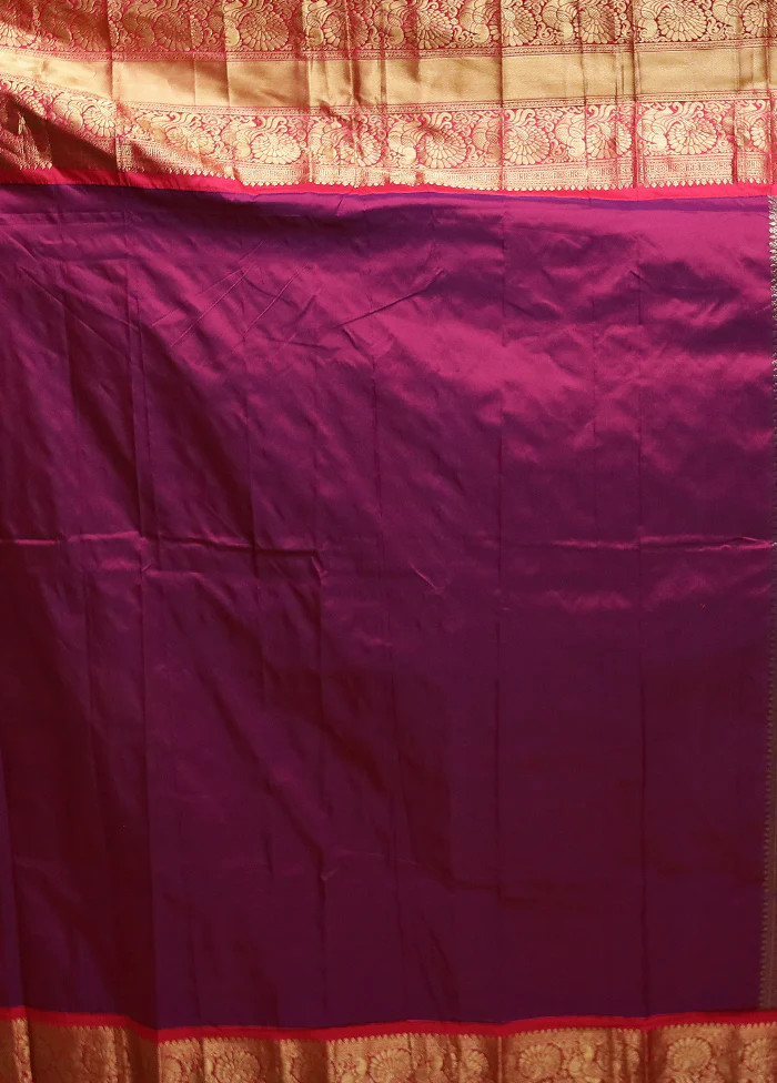 Blue Handloom Kanjivaram Pure Silk Saree With Blouse Piece - Image 5