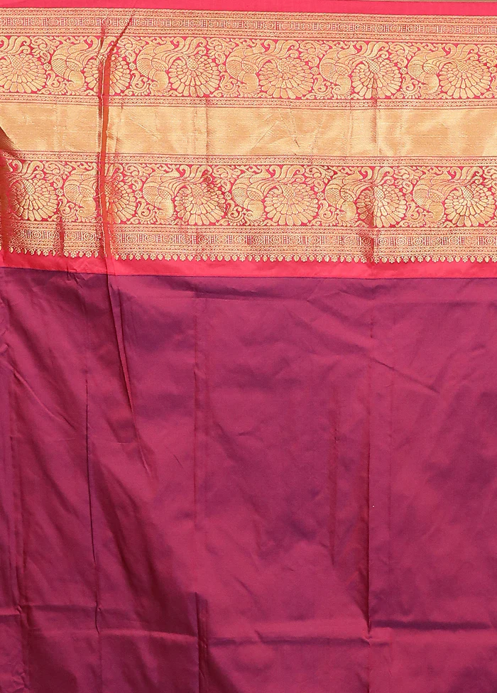 Blue Handloom Kanjivaram Pure Silk Saree With Blouse Piece - Image 5