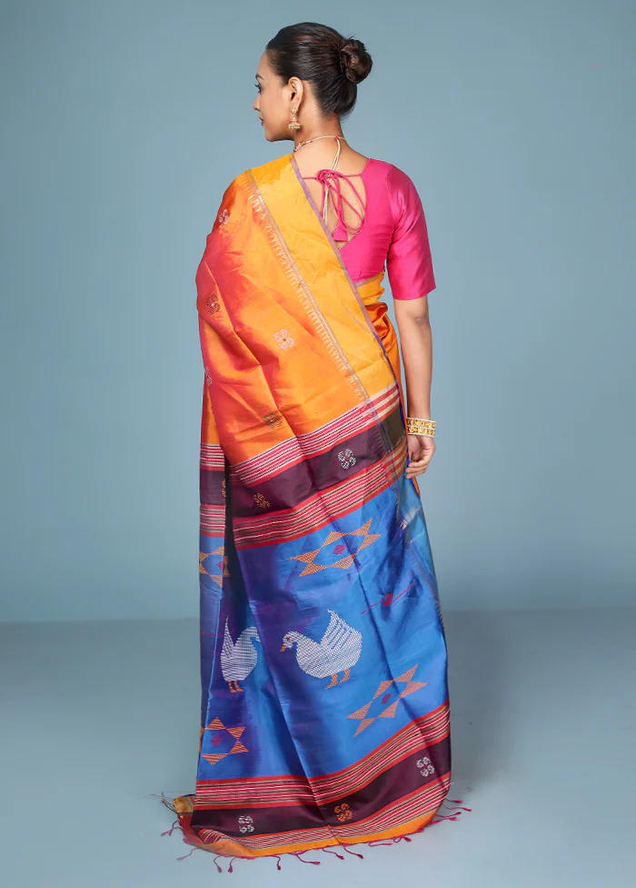 Blue Handloom Kanjivaram Pure Silk Saree With Blouse Piece - Image 3