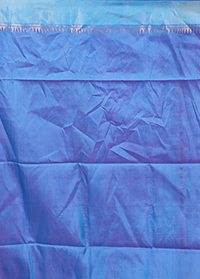 Blue Handloom Kanjivaram Pure Silk Saree With Blouse Piece - Image 5