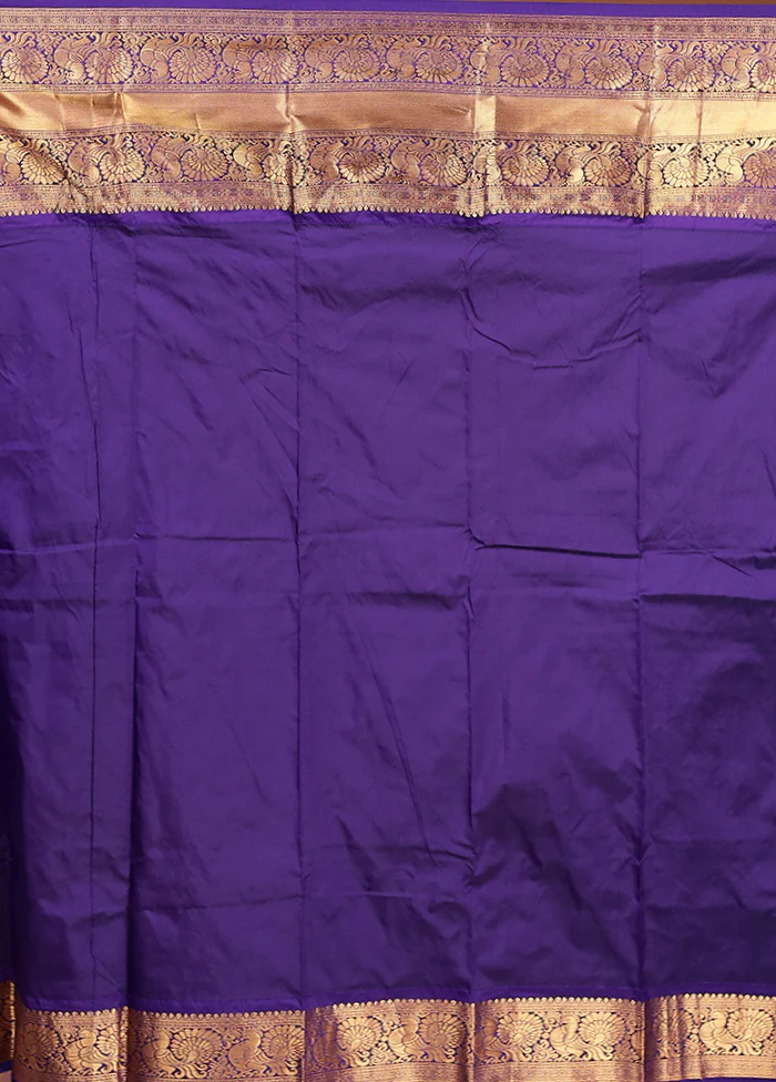 Blue Handloom Kanjivaram Pure Silk Saree With Blouse Piece - Image 5