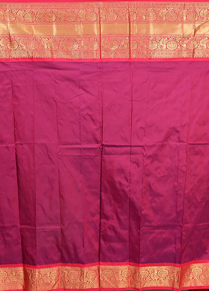 Blue Handloom Kanjivaram Pure Silk Saree With Blouse Piece - Image 5