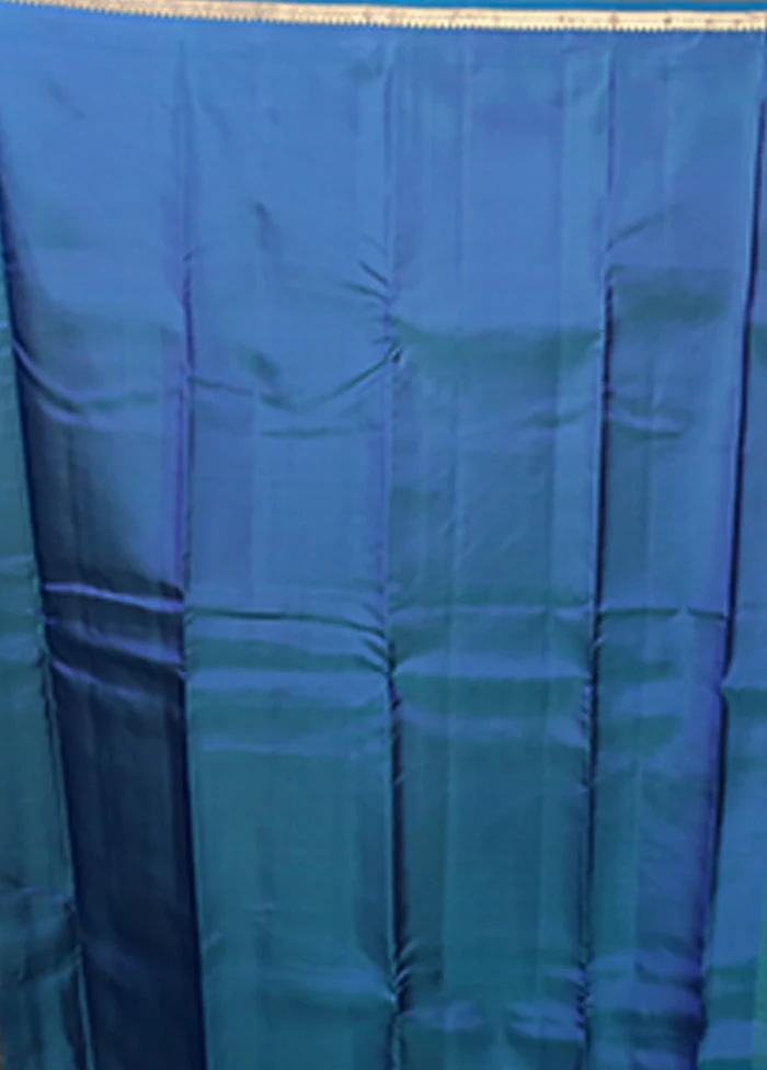 Blue Handloom Kanjivaram Pure Silk Saree With Blouse Piece - Image 5