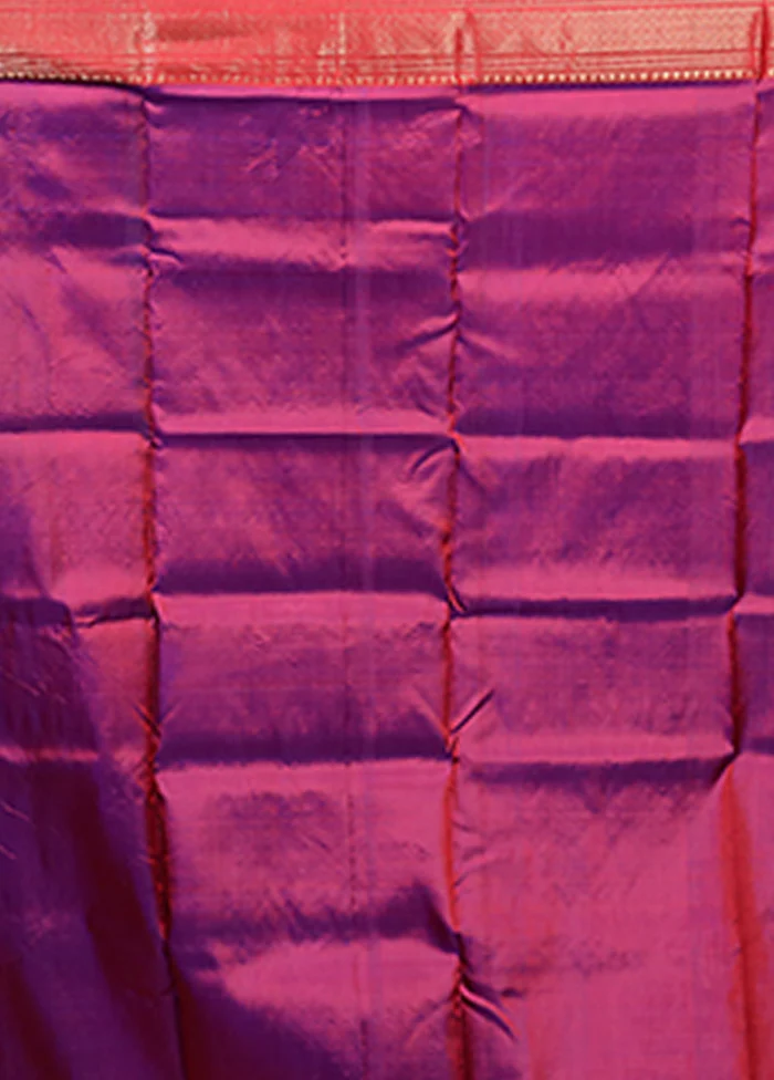 Blue Handloom Kanjivaram Pure Silk Saree With Blouse Piece - Image 5