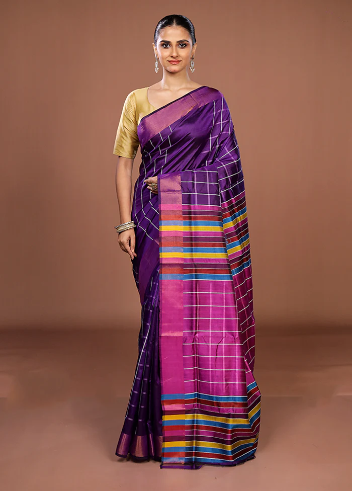 Blue Handloom Kanjivaram Pure Silk Saree With Blouse Piece - Image 2