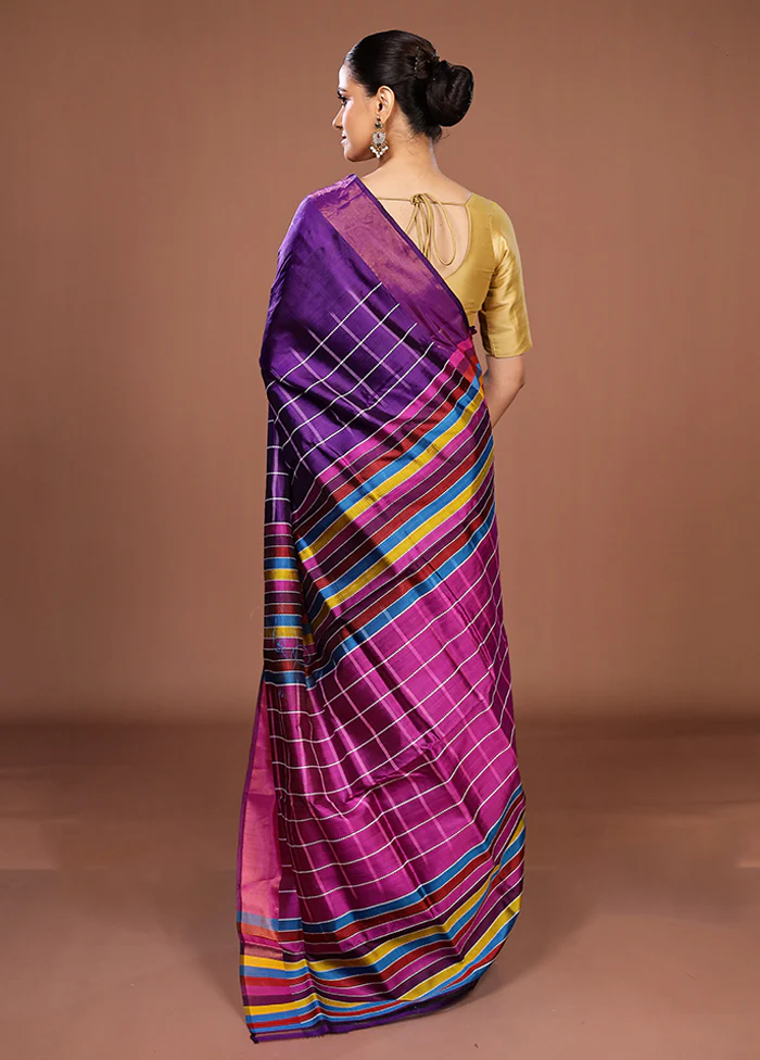 Blue Handloom Kanjivaram Pure Silk Saree With Blouse Piece - Image 3