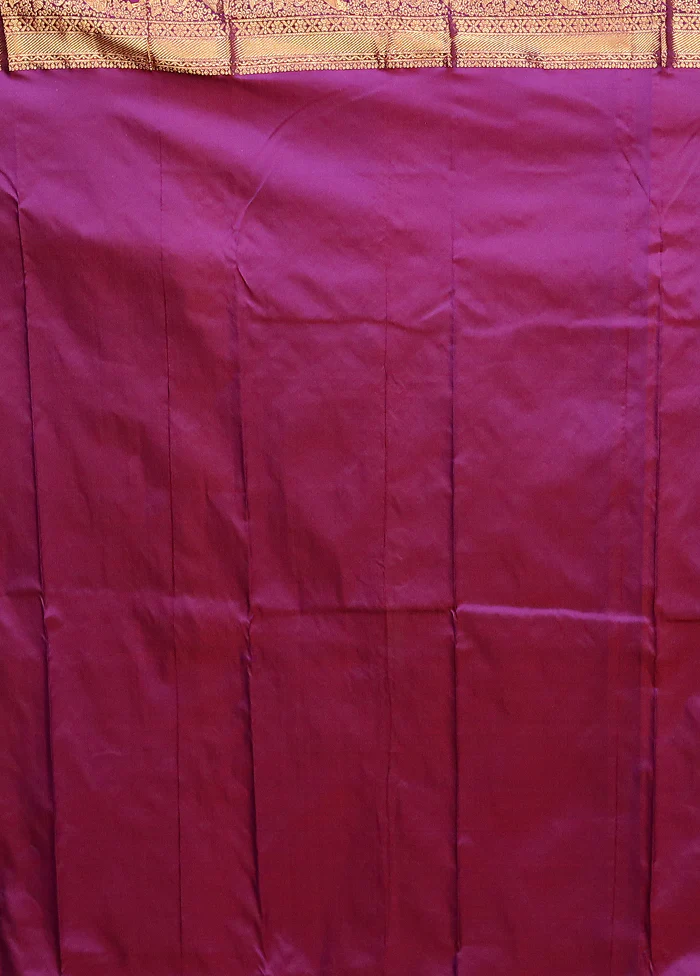 Blue Handloom Kanjivaram Pure Silk Saree With Blouse Piece - Image 5