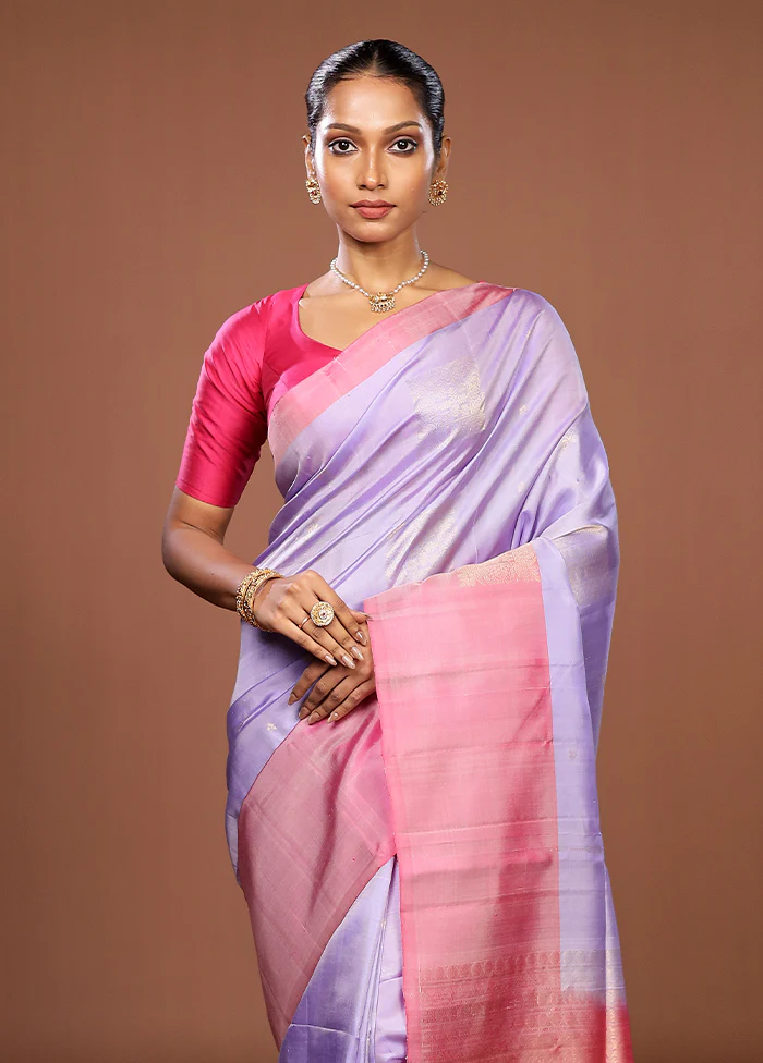 Blue Handloom Kanjivaram Pure Silk Saree With Blouse Piece