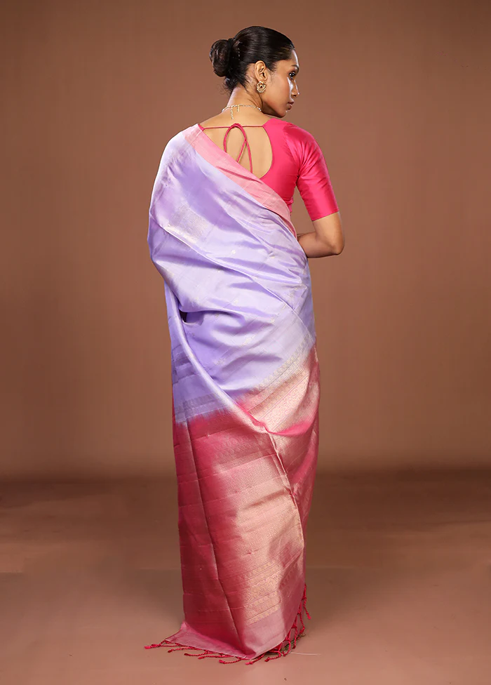 Blue Handloom Kanjivaram Pure Silk Saree With Blouse Piece - Image 3