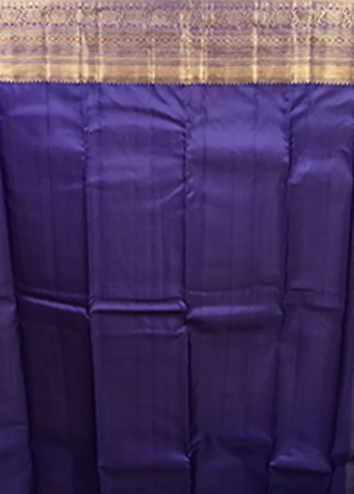 Blue Handloom Kanjivaram Pure Silk Saree With Blouse Piece - Image 5