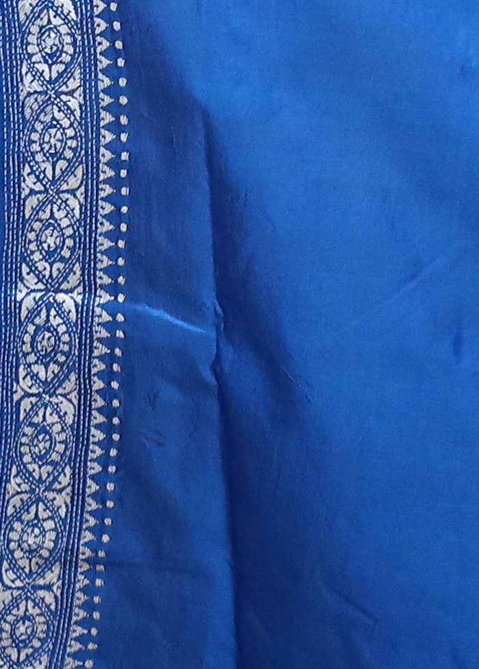 Blue Handloom Kantha Stitch Pure Silk Saree With Blouse Piece - Image 5
