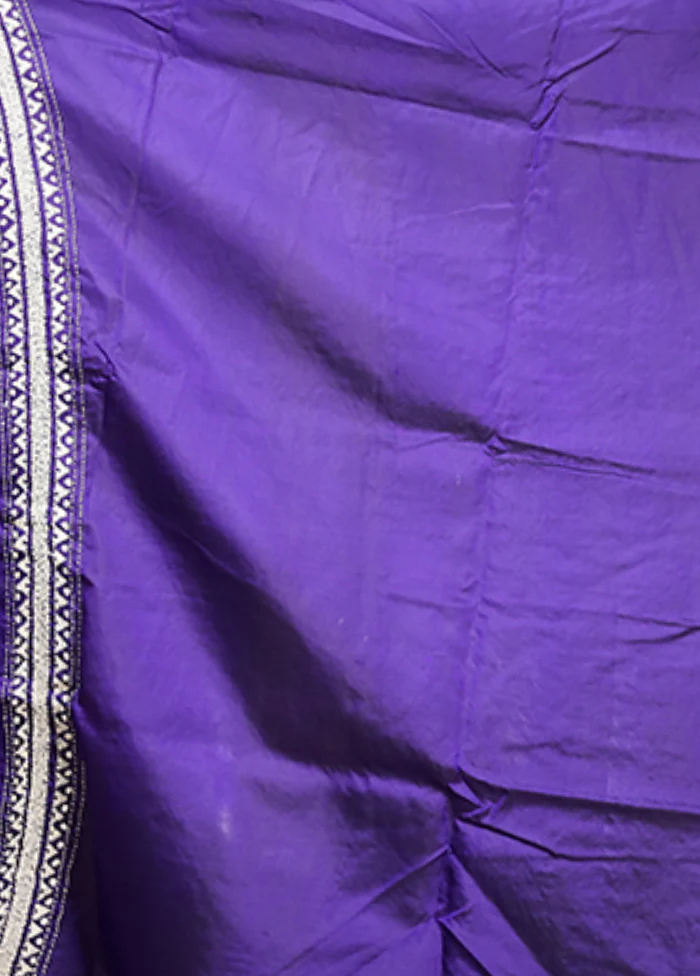Blue Handloom Kantha Stitch Pure Silk Saree With Blouse Piece - Image 5