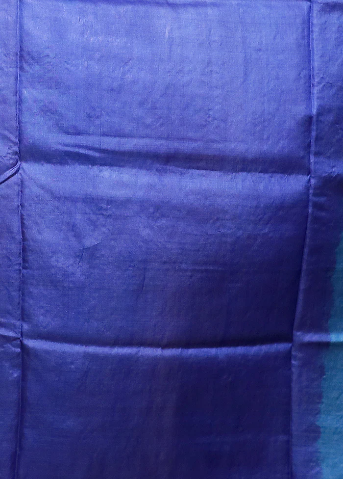 Blue Handloom Kantha Stitch Pure Silk Saree With Blouse Piece - Image 5