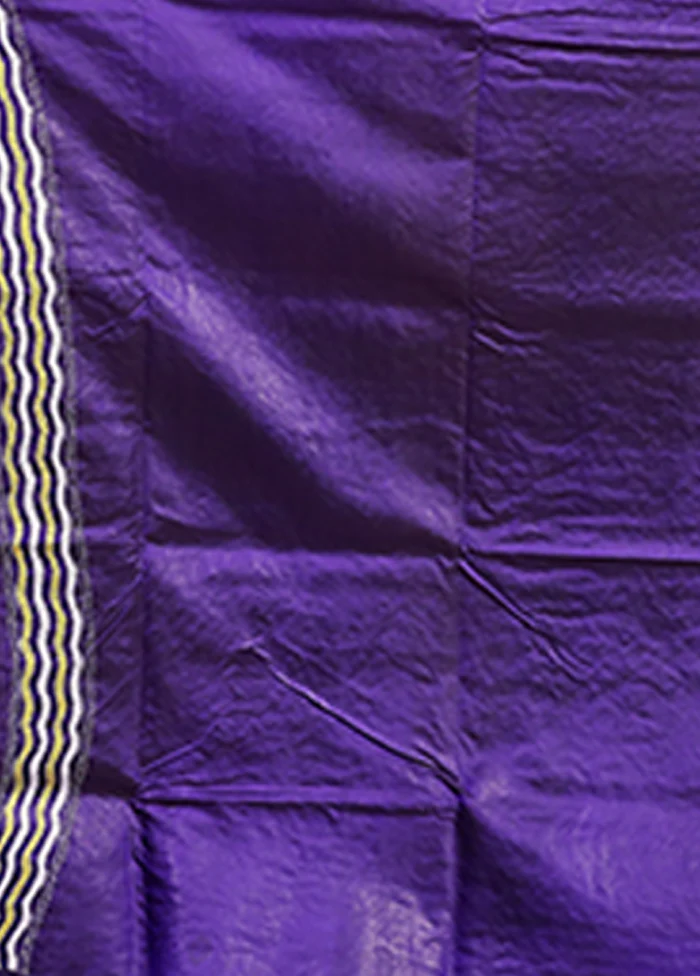 Purple Handloom Kantha Stitch Pure Silk Saree With Blouse Piece - Image 5