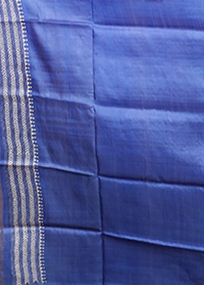 Blue Handloom Kantha Stitch Pure Silk Saree With Blouse Piece - Image 5