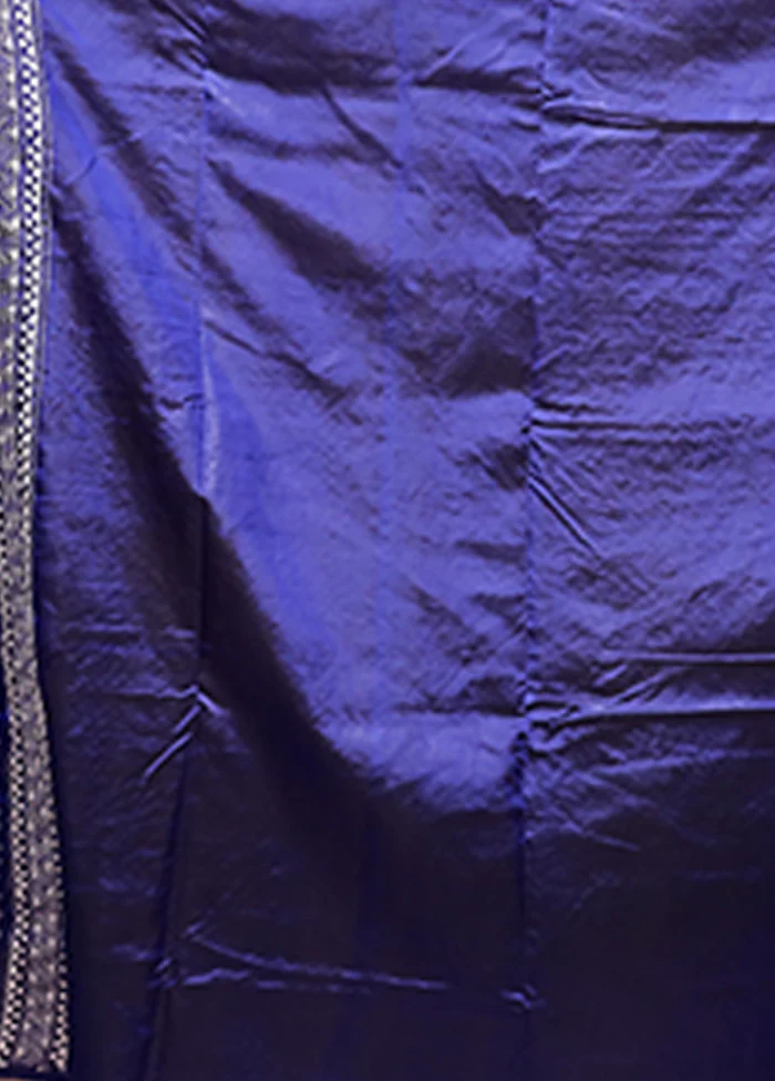 Blue Handloom Kantha Stitch Pure Silk Saree With Blouse Piece - Image 5