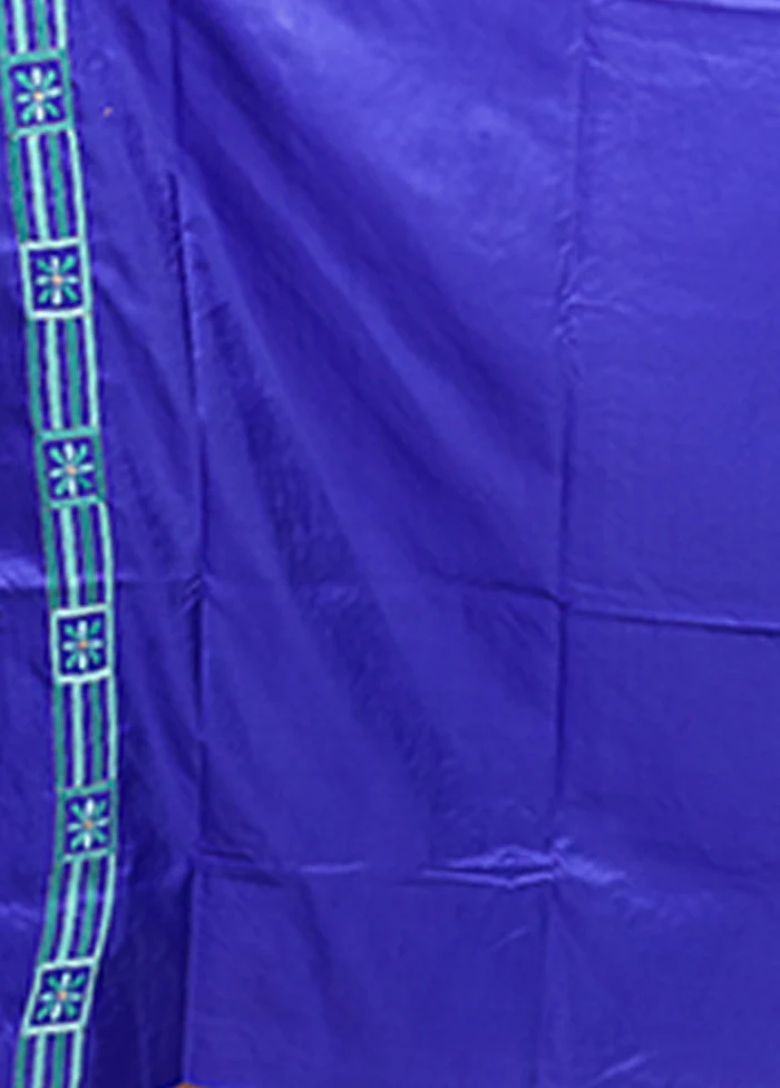 Blue Handloom Kantha Stitch Pure Silk Saree With Blouse Piece - Image 5