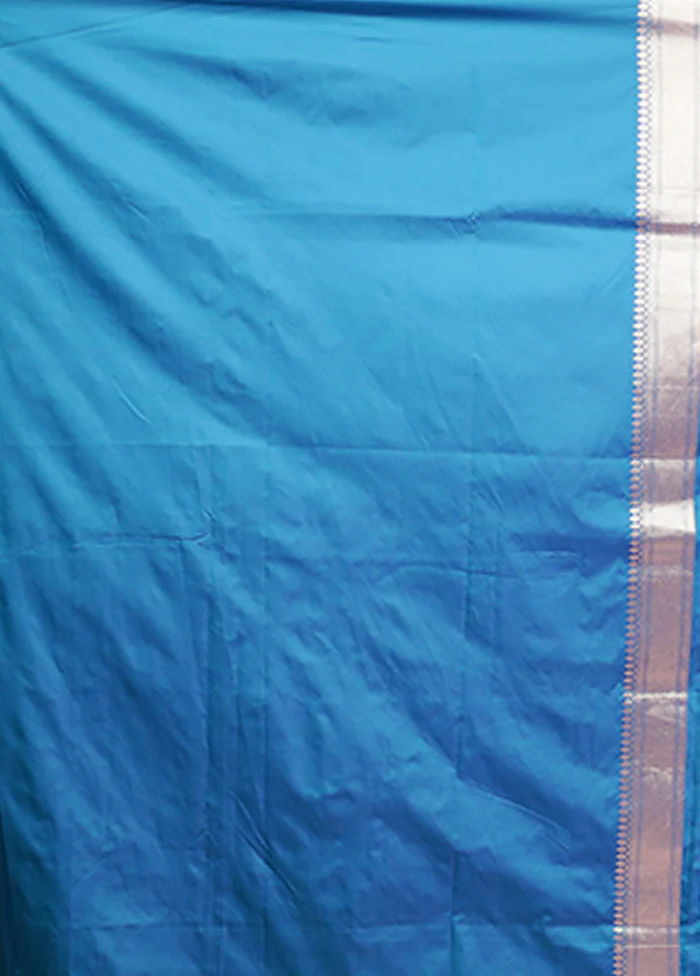 Blue Handloom Katan Pure Silk Saree With Blouse Piece - Image 5