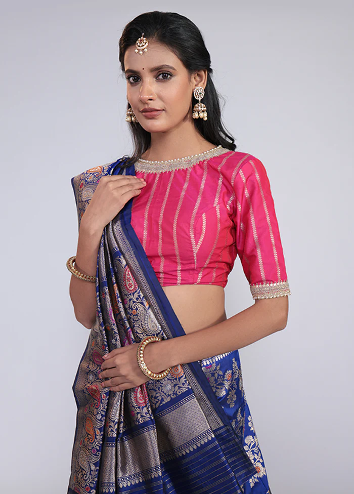Blue Handloom Katan Pure Silk Saree With Blouse Piece - Image 2
