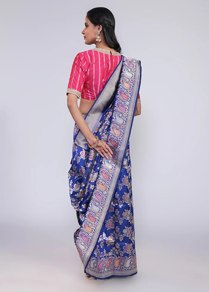 Blue Handloom Katan Pure Silk Saree With Blouse Piece - Image 3