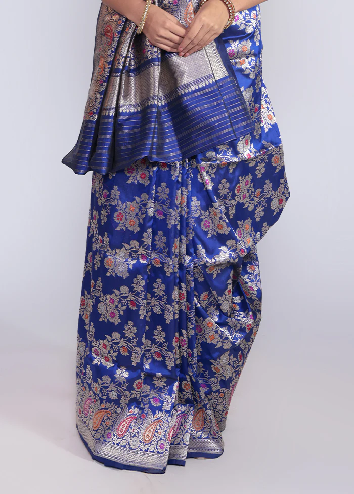 Blue Handloom Katan Pure Silk Saree With Blouse Piece - Image 4