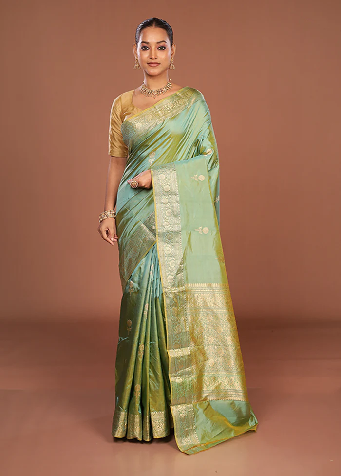 Blue Handloom Katan Pure Silk Saree With Blouse Piece - Image 2