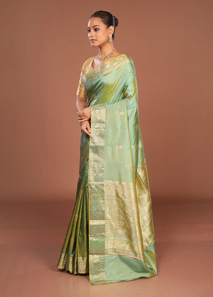 Blue Handloom Katan Pure Silk Saree With Blouse Piece - Image 4