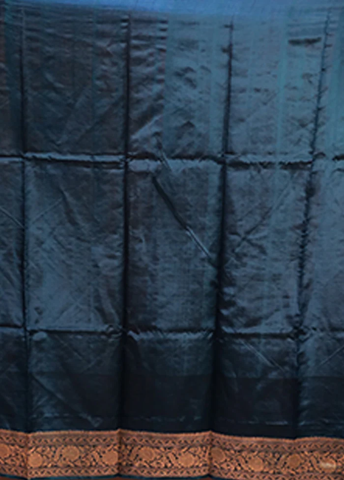 Blue Handloom Katan Pure Silk Saree With Blouse Piece - Image 5