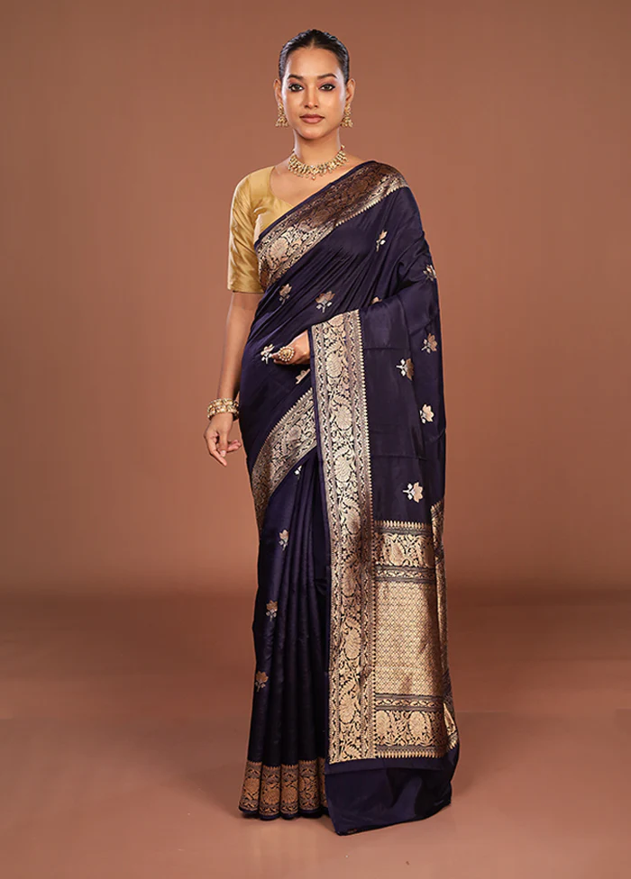 Blue Handloom Katan Pure Silk Saree With Blouse Piece - Image 2