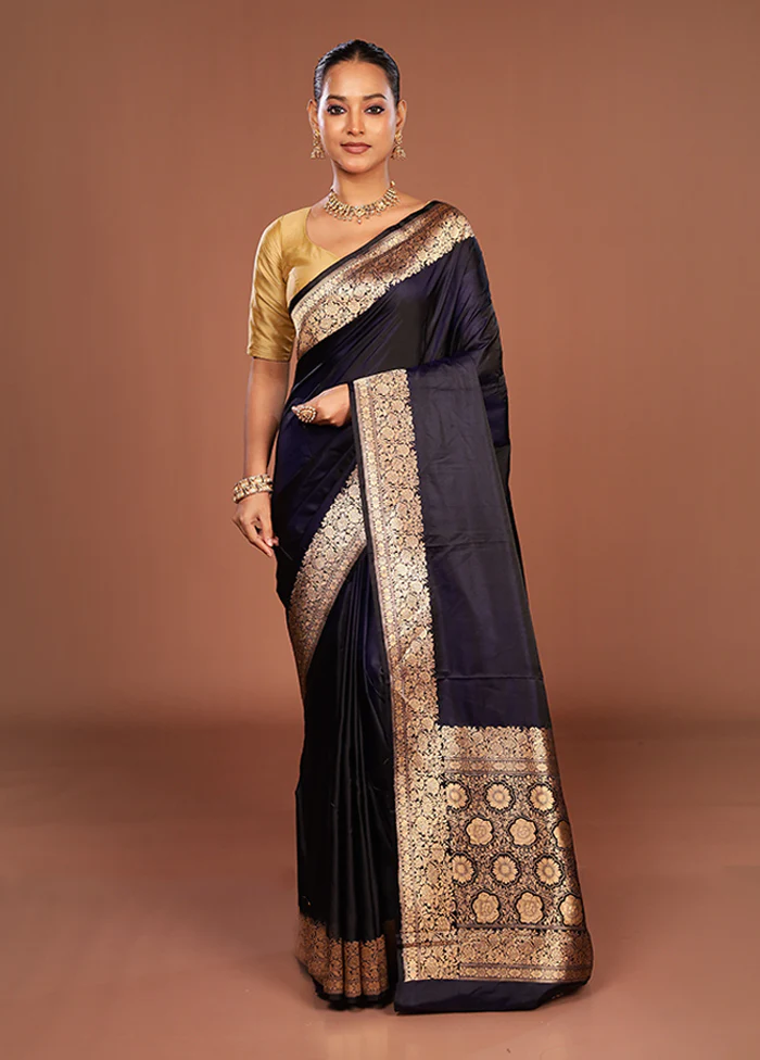 Blue Handloom Katan Pure Silk Saree With Blouse Piece - Image 2