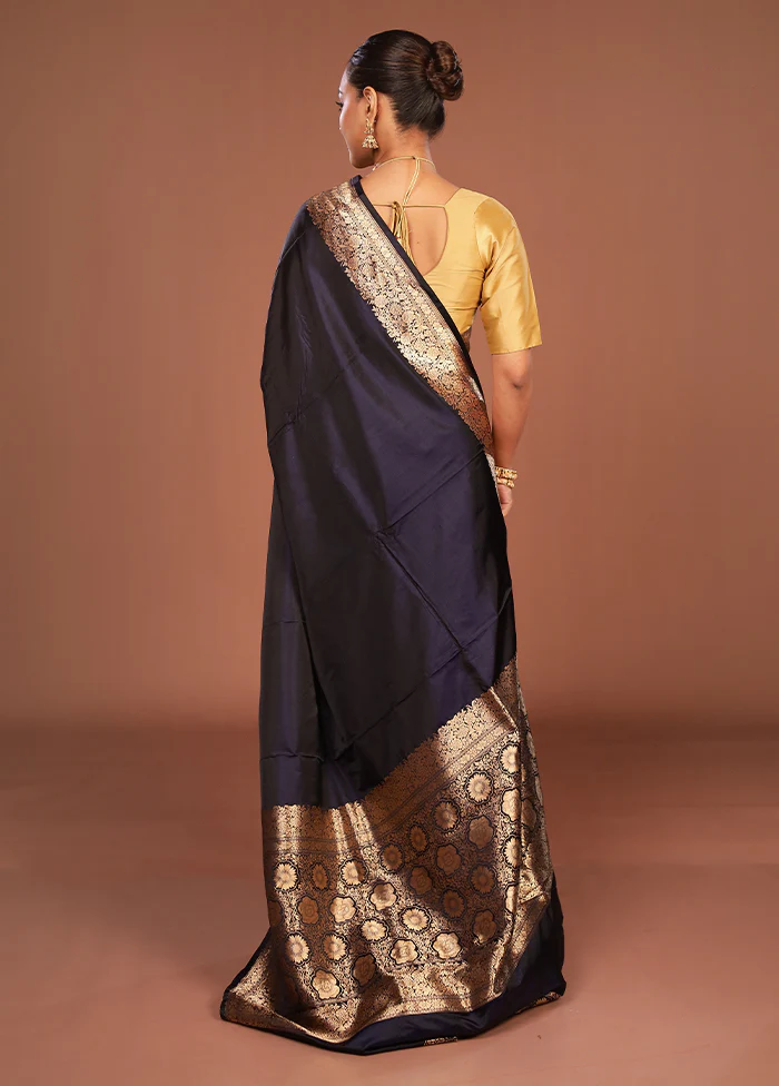 Blue Handloom Katan Pure Silk Saree With Blouse Piece - Image 3