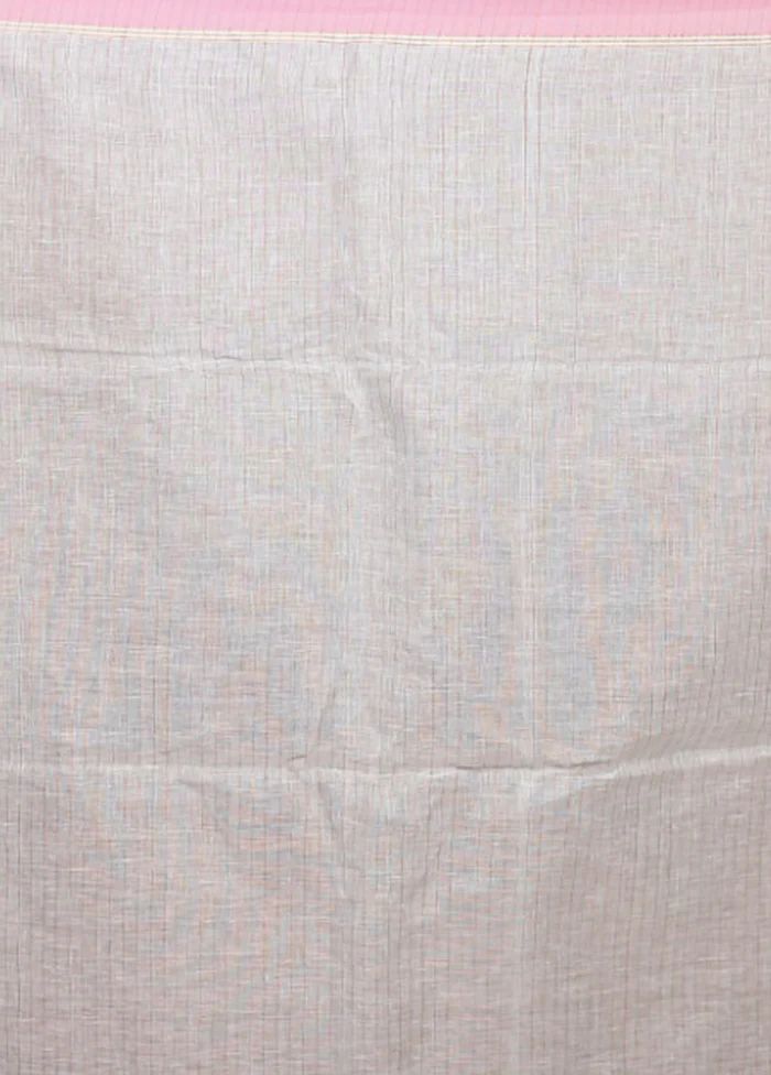 Blue Handloom Linen Pure Silk Saree With Blouse Piece - Image 5