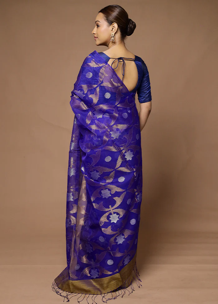 Blue Handloom Matka Pure Silk Saree With Blouse Piece - Image 3