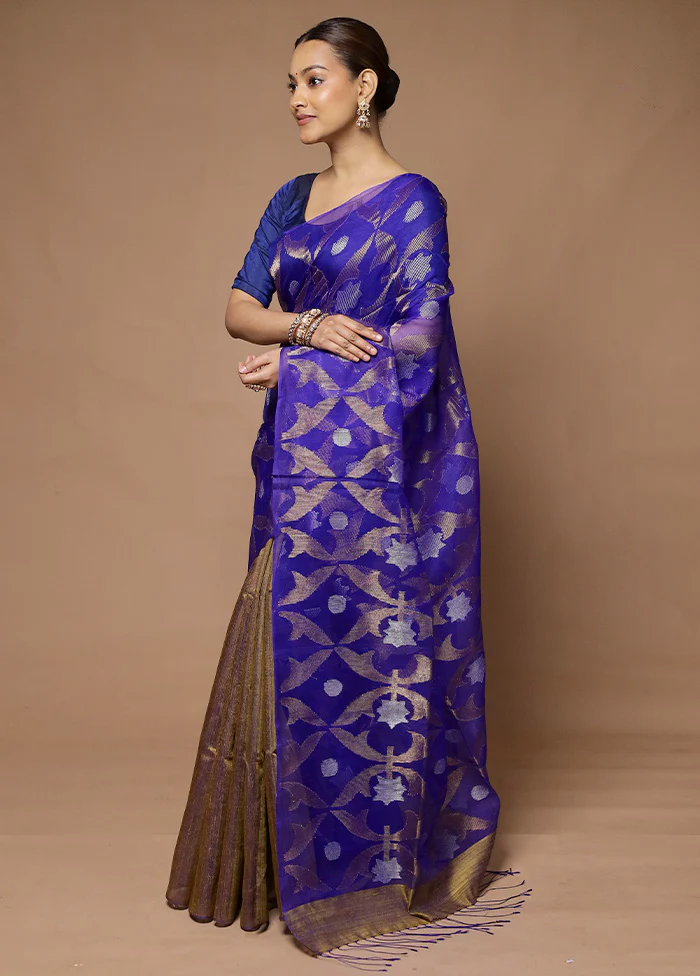 Blue Handloom Matka Pure Silk Saree With Blouse Piece - Image 4