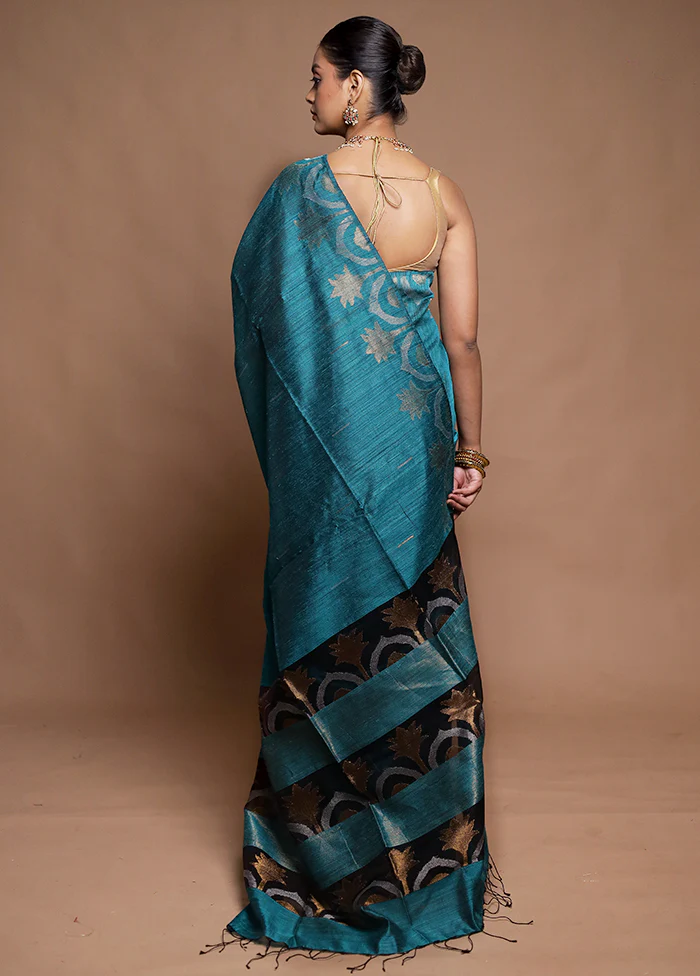 Blue Handloom Matka Pure Silk Saree With Blouse Piece - Image 3