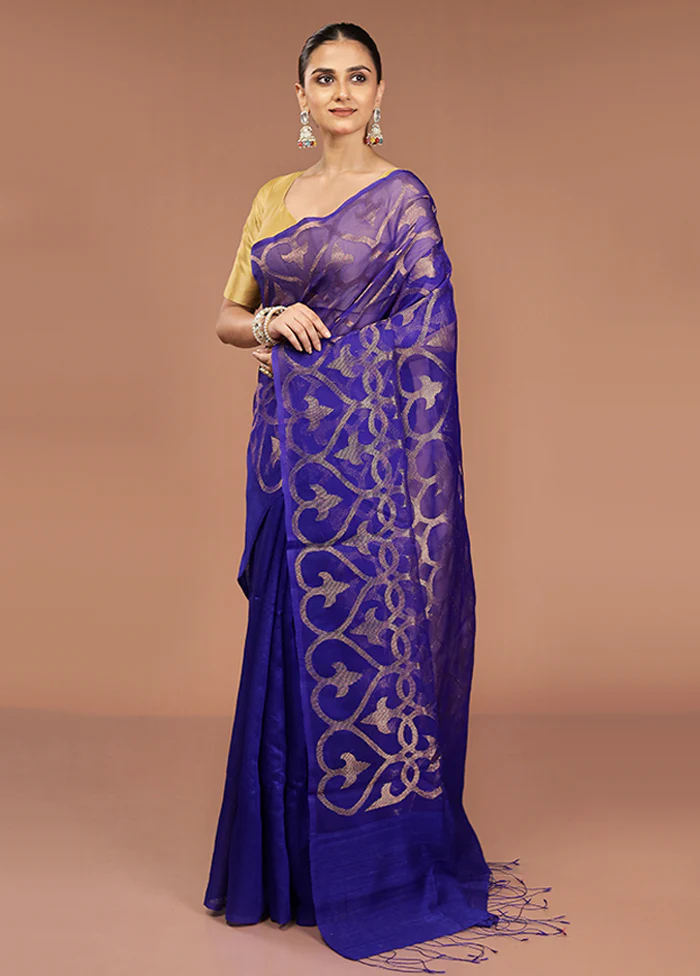 Purple Handloom Matka Pure Silk Saree With Blouse Piece - Image 4