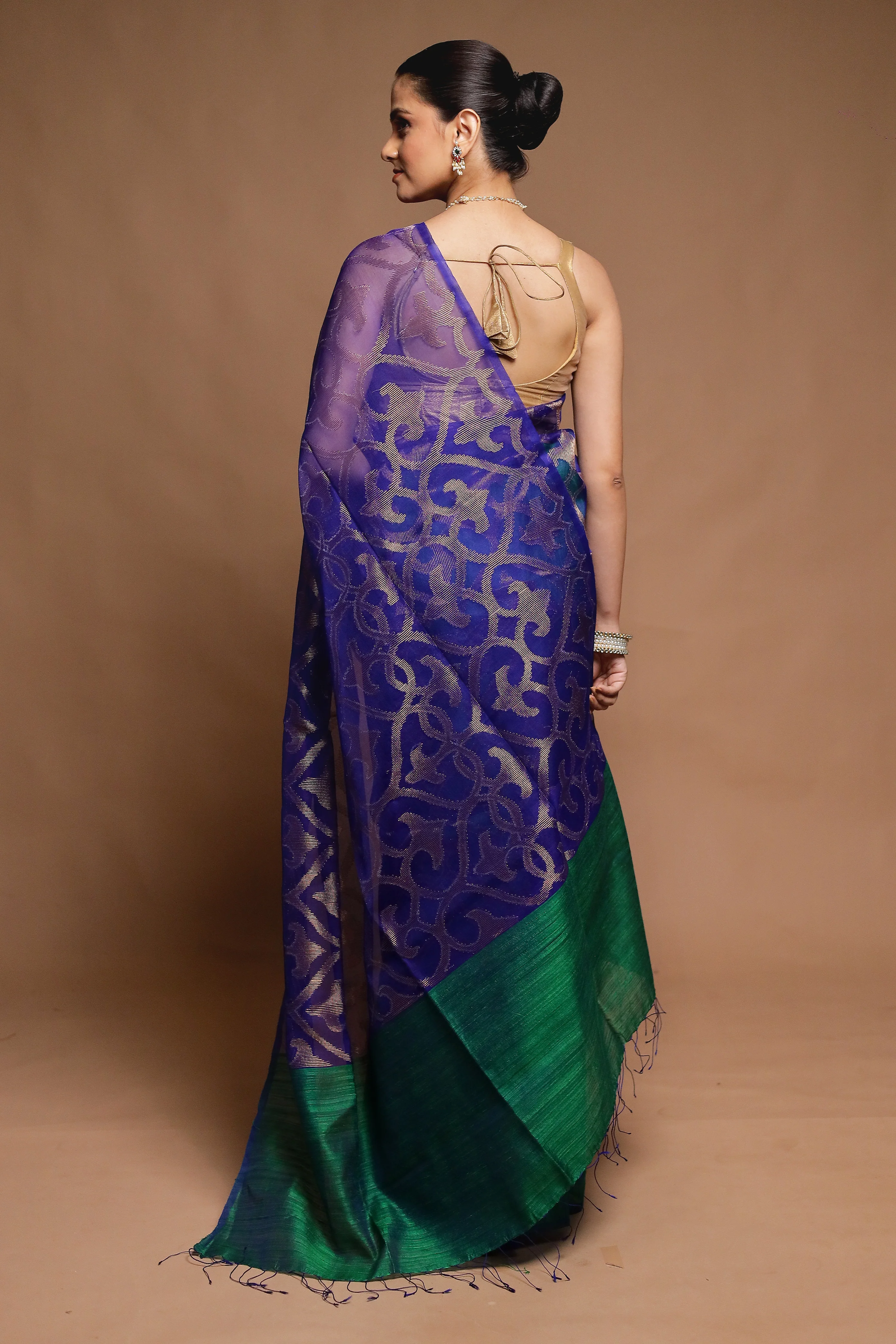 Blue Handloom Matka Pure Silk Saree With Blouse Piece - Image 3