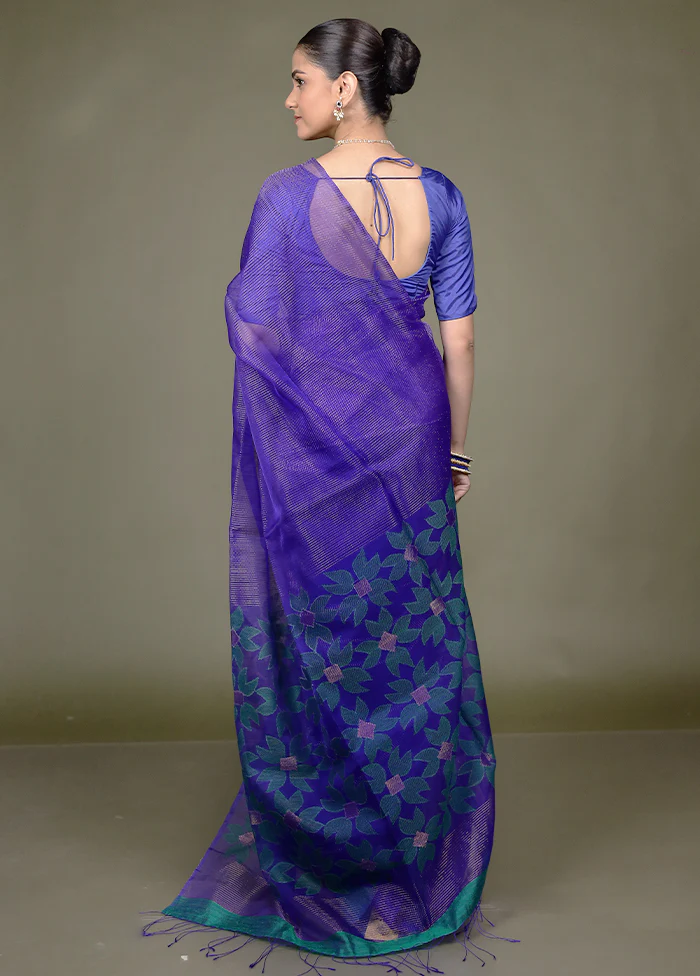 Blue Handloom Matka Pure Silk Saree With Blouse Piece - Image 3