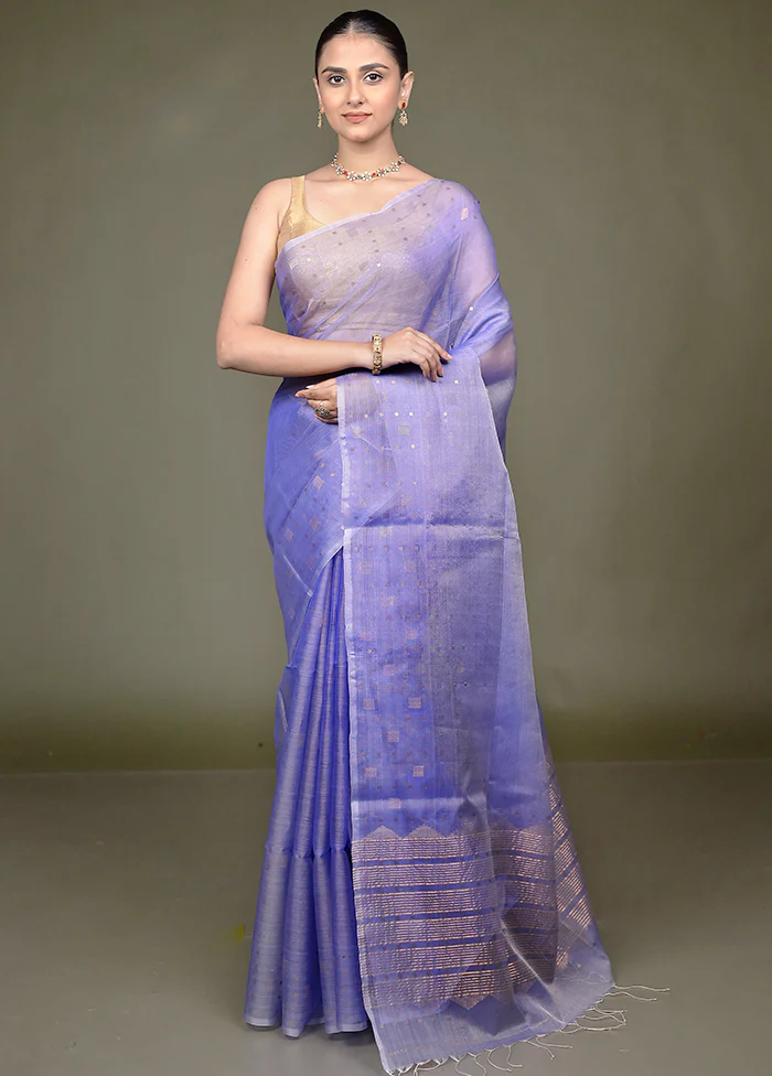 Blue Handloom Matka Pure Silk Saree With Blouse Piece - Image 2