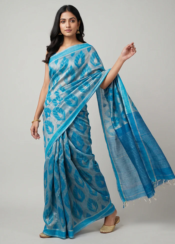 Blue Handloom Matka Pure Silk Saree With Blouse Piece